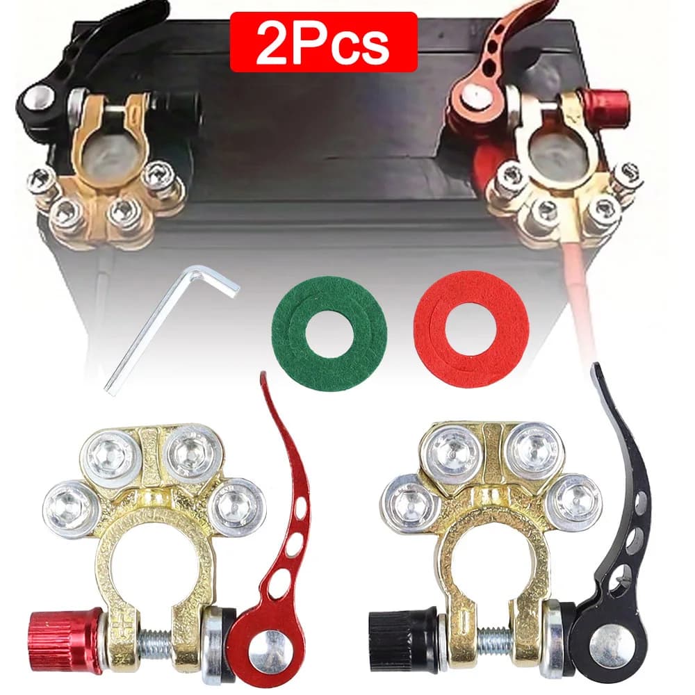 2Pcs Car Battery Terminal Connectors Quick Release Disconnect 12V 24V Positive Negative Battery Cable Ends for SAE/JIS Type Car