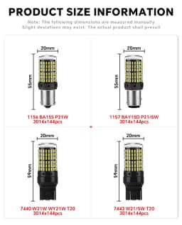 YiRui 2pcs 12-48V New LED Bulbs 144smd Lamp Reverse Turn Signal Light BA15S P21W BAU15S PY21W 7440 W21W P21/5W 1157 BAY15D