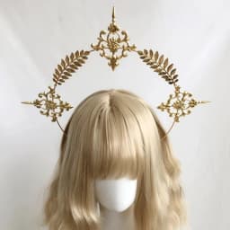 Gothic Lolita Feather Wings Goddess Church Pope Golden Hair Ornament Devil Gorgeous Vintage Virgin Mary Tiara Headwear