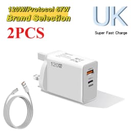 120W USB Fast Charger With Type C Cable Fast Charging Adapter For iPhone 16 Samsung Xiaomi Huawei PD Cell Phones Quick Charger