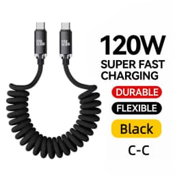 NNBILI 120W Car USB A to Type C Fast Charging For Honor Xiaomi Huawei Type C To Type C Spring Telescopic Cable For iPhone 18 17