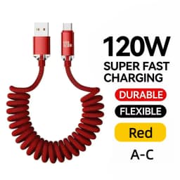 NNBILI 120W Car USB A to Type C Fast Charging For Honor Xiaomi Huawei Type C To Type C Spring Telescopic Cable For iPhone 18 17