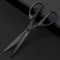 DELI Professional Office Scissors 180mm Heavy Duty Scissors with Black Blade Sharp Stainless Steel Cutting Tool for Paper Craft