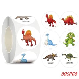 100-500pcs 1'' Round Dinosaur Stickers for Teacher Reward Stickers School Supplies Animal Incentive Roll Sticker for Home