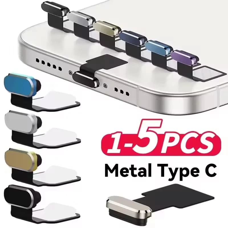5/1Pcs Metal Dust Plugs Type C Charging Port Cover for iPhone 16/15 ProMax/15plus Universal USB-C Stopper Protector Cap Plugs