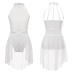 Kids Girls Sleeveless Ballet Dance Dress Lace Floral Mesh Skirted Leotard Gymnastics Modern Contemporary Lyrical Dance Clothes