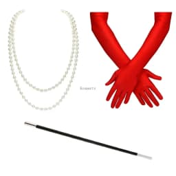 Drop Shipping 1920s Vintage Party Suit Bachelor Party Necklace Gloves Smoke Pole 3-piece Set Women's Party Suit Cruella Disfraz