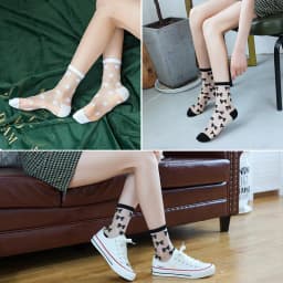 1 Pair Breathable Ultra Thin Socks Summer Women Transparent Sexy Lace Silk Crystal Black White Girls Elastic Short Socks Female