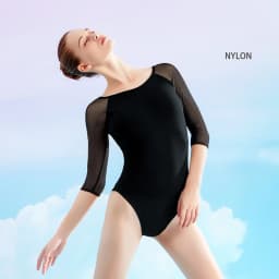 Ballet Leotards for Women Adult Mesh Splice 3/4 Sleeve Dance Bodysuit Black Gymnastics Leotards Cotton Spandex Ballet Bodysuits