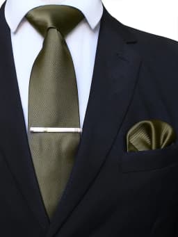 EASTEPIC 8 cm Classic Grey Twill Ties for Men in Business Suits Necktie Set Clip Handkerchief Men's Accessory Wedding Party