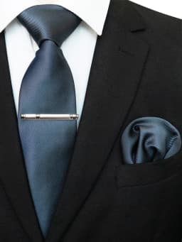 EASTEPIC 8 cm Classic Grey Twill Ties for Men in Business Suits Necktie Set Clip Handkerchief Men's Accessory Wedding Party