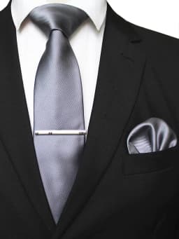 EASTEPIC 8 cm Classic Grey Twill Ties for Men in Business Suits Necktie Set Clip Handkerchief Men's Accessory Wedding Party