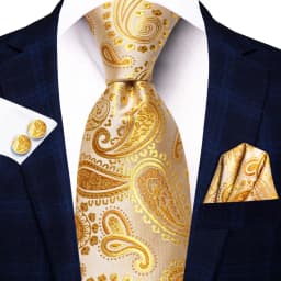 2026 New Design Yellow Gold Paisley Fashion Brand Tie for Men Wedding Party Necktie Handky Cufflinks Gift Wholesale Hi-Tie