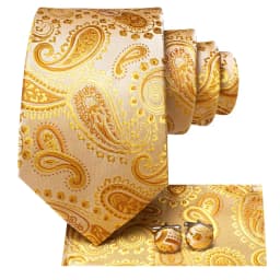 2026 New Design Yellow Gold Paisley Fashion Brand Tie for Men Wedding Party Necktie Handky Cufflinks Gift Wholesale Hi-Tie
