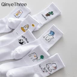 Ins New Autumn Cartoon Bear Panda Rabbit Cactus White Sports Women Soft Cotton Cute Winter Socks Kawaii Hipster Street Graffiti