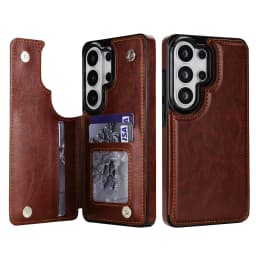 Wallet Double Button Flip Leather Case For Samsung Galaxy S26 Ultra S25 Edge S24 FE S23 A15 A16 A17 A26 A35 A36 A53 A54 A55 A56