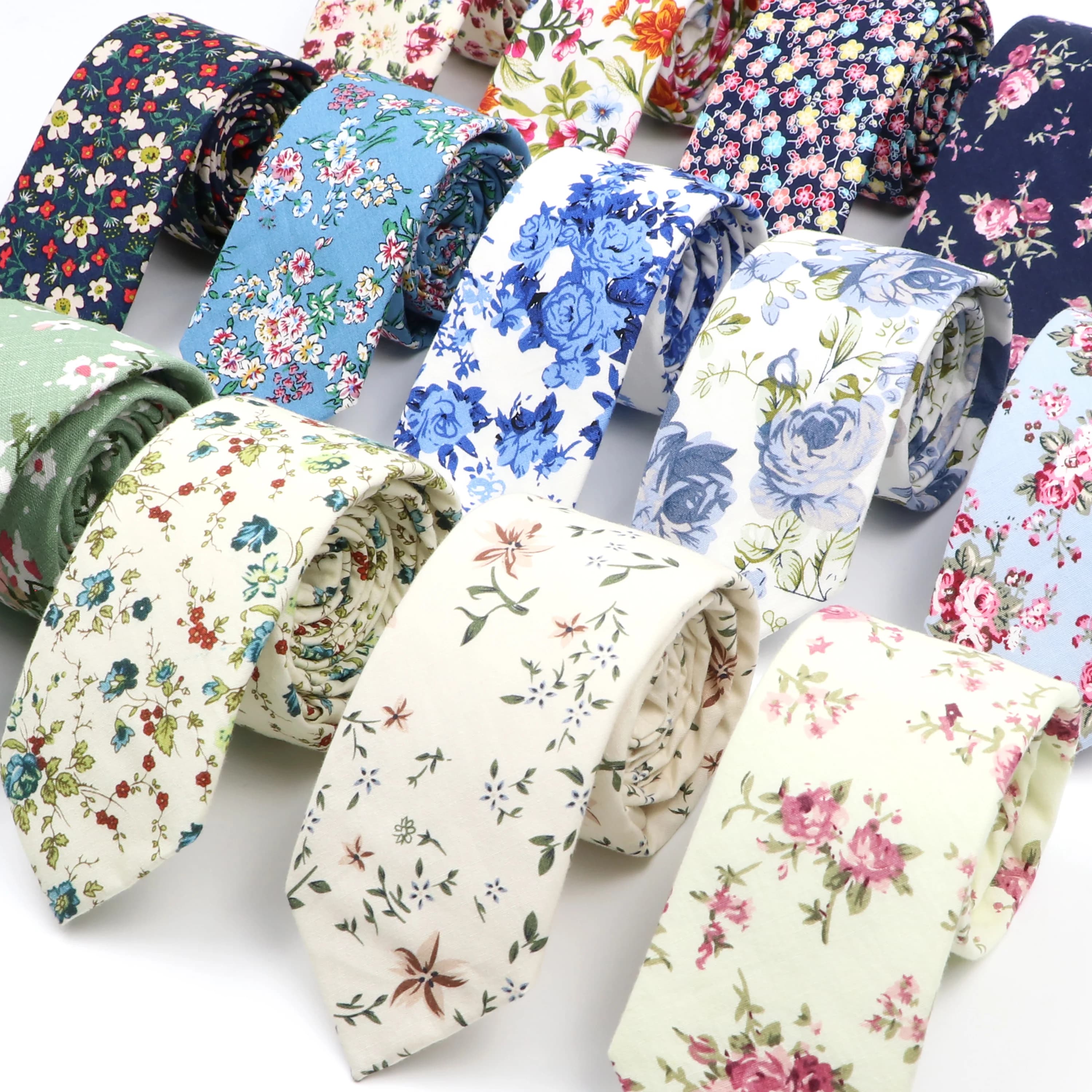 New Floral Elegant Tie For Men Women 100% Cotton Beautiful Flower Paisley Necktie Narrow Skinny Cravat Wedding Casual Corbatas