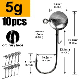 1g 2g 3g 4g -20g All Size Fishing Jig Head Hook for Worm Soft Lure Bait, Round Head Crank Jigging Fishing Hooks