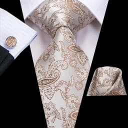 Hi-Tie Champagne Beige Floral Solid Design Silk Wedding Tie For Men Quality Hanky Cufflink Fashion Nicktie Business Dropshipping