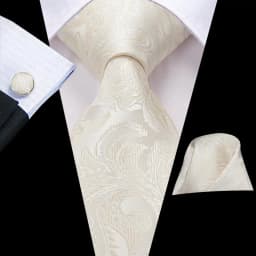 Hi-Tie Champagne Beige Floral Solid Design Silk Wedding Tie For Men Quality Hanky Cufflink Fashion Nicktie Business Dropshipping