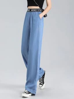 Lyocell Jeans Wide Leg Long Pants Women Straight Loose High Waist Sport Casual Pants Female Office Trousers Lady Work Wear Thin