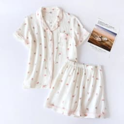 2026 Summer Ladies Short-sleeved Shorts Pajamas Set 100% Cotton Crepe Cloth Thin Home Service Two-piece Spring And Autumn Loose