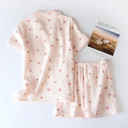 2026 Summer Ladies Short-sleeved Shorts Pajamas Set 100% Cotton Crepe Cloth Thin Home Service Two-piece Spring And Autumn Loose
