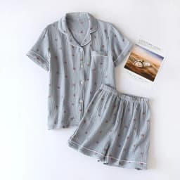 2026 Summer Ladies Short-sleeved Shorts Pajamas Set 100% Cotton Crepe Cloth Thin Home Service Two-piece Spring And Autumn Loose