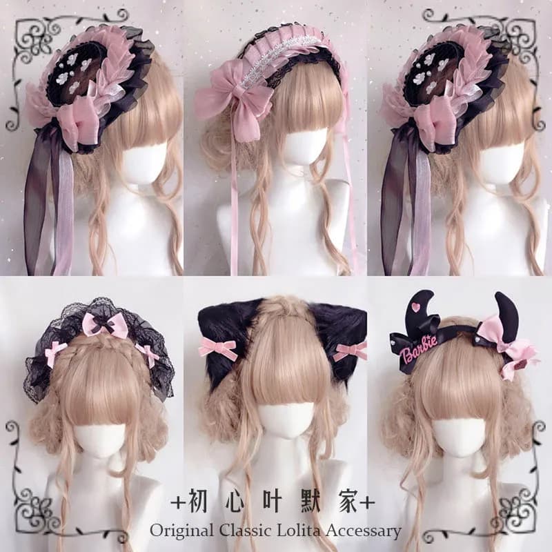 Lolita accessories headwear black pink girl headband hair accessories French flat hat sweet cute Japanese anime accessories