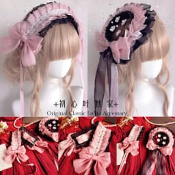 Lolita accessories headwear black pink girl headband hair accessories French flat hat sweet cute Japanese anime accessories