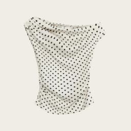 Summer Korean Style Retro Ivory Black Polka Dot Slim Fit Short-Sleeved Off-The-Shoulder T-Shirt