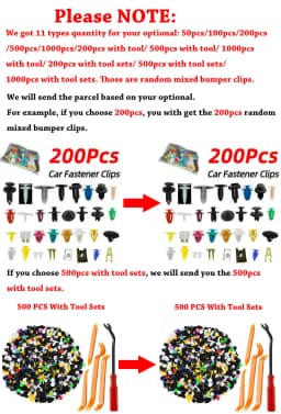 500/200/100Pcs 30 Kinds Universal Mixed Auto Fastener Car Bumper Clips Retainer Car Fastener Rivet Door Panel Liner for All Car