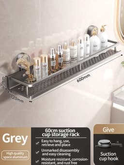 No Drill Suction Cup Suction Bathroom Rack Bathroom Shelf Toilet Space Aluminum Hanging Rack Bathroom Organizer Hang On The Wall