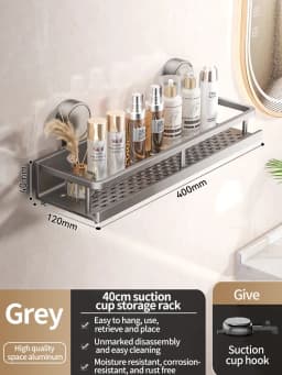 No Drill Suction Cup Suction Bathroom Rack Bathroom Shelf Toilet Space Aluminum Hanging Rack Bathroom Organizer Hang On The Wall