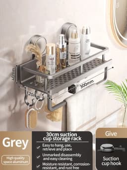 No Drill Suction Cup Suction Bathroom Rack Bathroom Shelf Toilet Space Aluminum Hanging Rack Bathroom Organizer Hang On The Wall