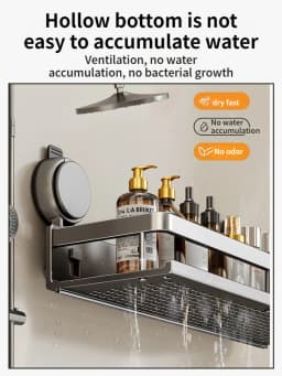No Drill Suction Cup Suction Bathroom Rack Bathroom Shelf Toilet Space Aluminum Hanging Rack Bathroom Organizer Hang On The Wall