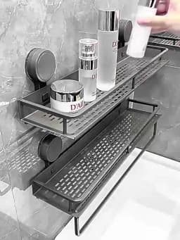 No Drill Suction Cup Suction Bathroom Rack Bathroom Shelf Toilet Space Aluminum Hanging Rack Bathroom Organizer Hang On The Wall