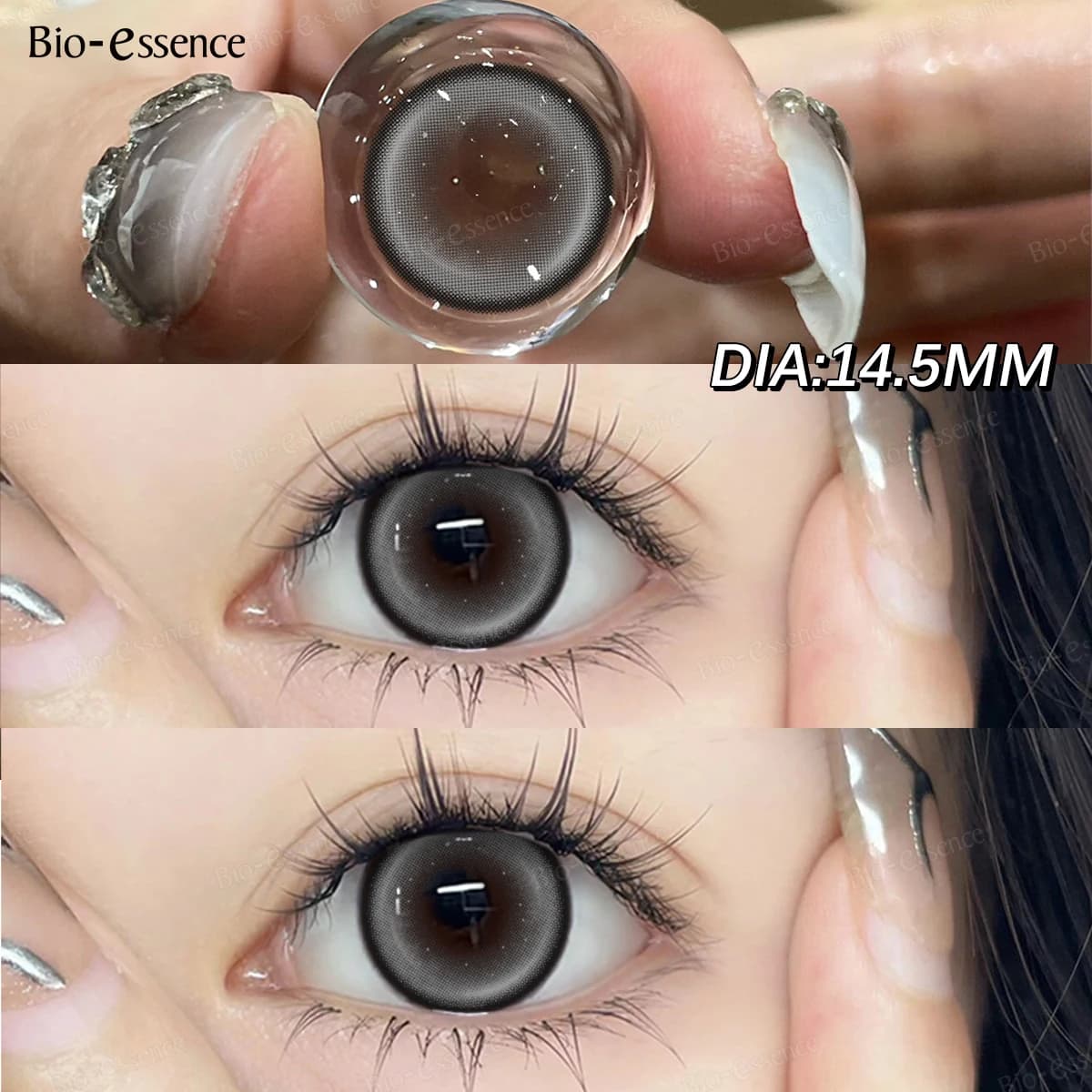 Bio-essense 1 Pair Big Eyes Black Lenses Korean Natural Lenses Yearly Color Contact Lenses Eyes with Gray Beautiful Pupil Lentes