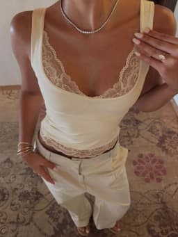 Dulzura Square Collar Backless Slim Lace Ruffles Patchwork Tank Top Women'S Fashion Sexy Y2K Top Party Vacation Summer Clothes