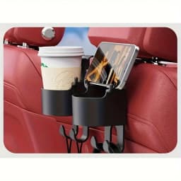 1/2Multifunctional car storage rack with hooks、Cup holder and storage box - Durable and sturdyPPMaterial，Suitable for seat back