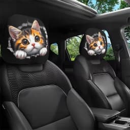 2PCS Funny Slanted Eyes Cartoon Print Car Headrest Cover for Halloween Christmas Holiday Automobile Interior Decoration