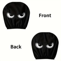 2PCS Funny Slanted Eyes Cartoon Print Car Headrest Cover for Halloween Christmas Holiday Automobile Interior Decoration