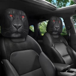 2PCS Funny Slanted Eyes Cartoon Print Car Headrest Cover for Halloween Christmas Holiday Automobile Interior Decoration