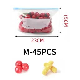 45PCS Food Storage Leakproof Reusable Stand Up Zip Shut Bags Cup Fresh Food Storage Bag Refrigerator Fresh Wrap