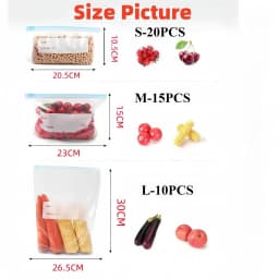 45PCS Food Storage Leakproof Reusable Stand Up Zip Shut Bags Cup Fresh Food Storage Bag Refrigerator Fresh Wrap