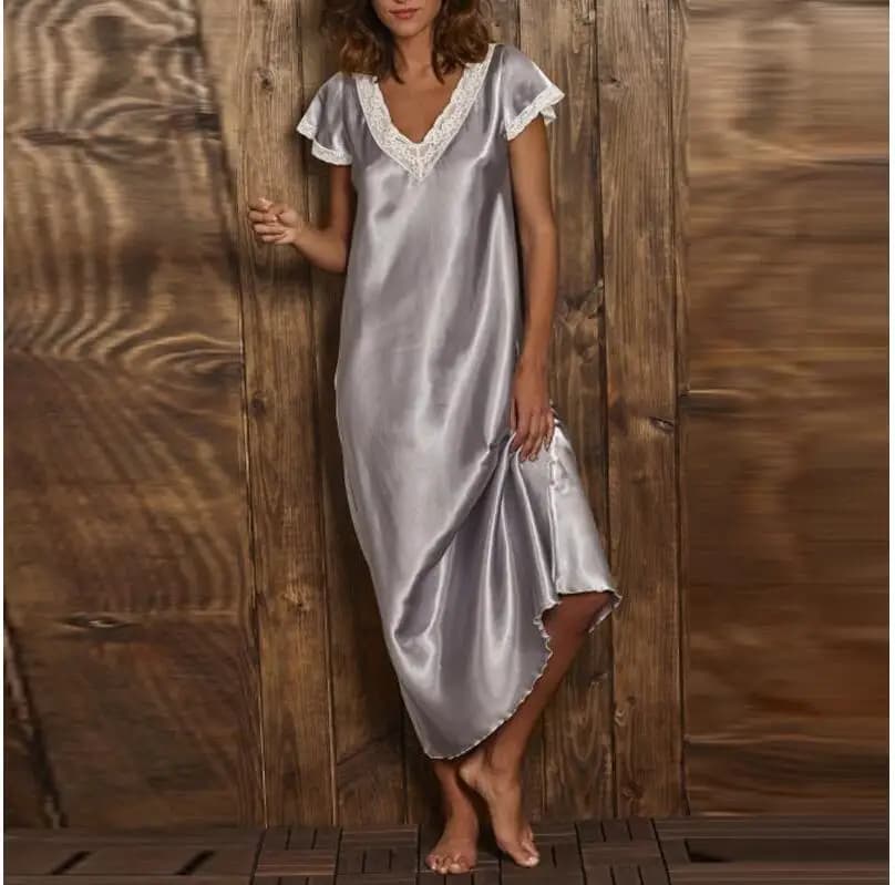 Fashion Midi Sleepwear Women's Lace Homewear Sets 2020 Summer Casual V-Neck Underwear Female Solid Spliced Nightgowns Oversized