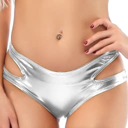 New Womens Shiny Metallic Hollow Out Briefs PU Leather Hot Shorts Underwear Rave Dance Clubwear Pole Dancing Panties Hot Sale