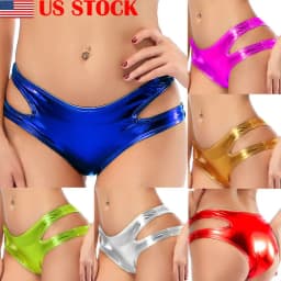 New Womens Shiny Metallic Hollow Out Briefs PU Leather Hot Shorts Underwear Rave Dance Clubwear Pole Dancing Panties Hot Sale