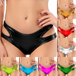 New Womens Shiny Metallic Hollow Out Briefs PU Leather Hot Shorts Underwear Rave Dance Clubwear Pole Dancing Panties Hot Sale