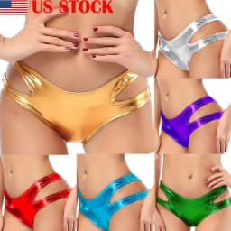 New Womens Shiny Metallic Hollow Out Briefs PU Leather Hot Shorts Underwear Rave Dance Clubwear Pole Dancing Panties Hot Sale